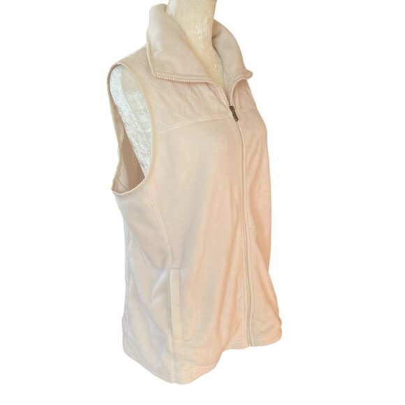 Chaps women's large cream sleeveless collared zip up stretchy soft fleece vest - Picture 2 of 10